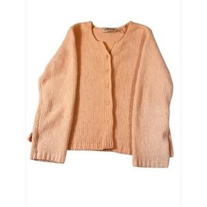 Orvis Chenille Knit Open Front Cardigan Sweater Pink Peach Ribbed Soft Plush